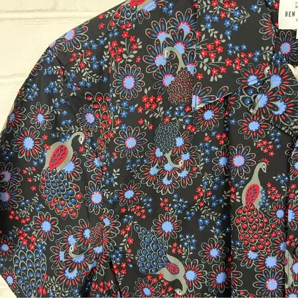 Ben Sherman Men’s Peacock Floral Short Sleeve Button Down Shirt Size L - Picture 8 of 10